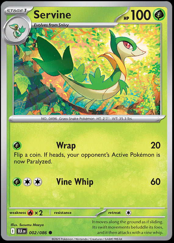 Servine (2/86) Scarlet and Violet Black Bolt Common Pokemon Card TCG