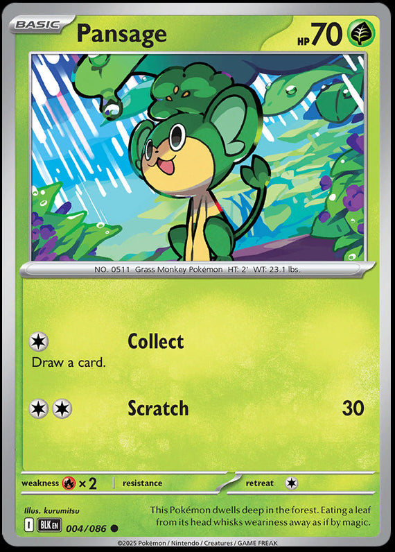 Pansage (4/86) Scarlet and Violet Black Bolt Reverse Holo Common Pokemon Card TCG