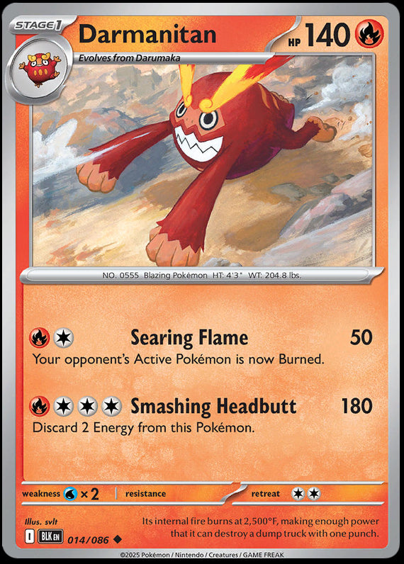 Darmanitan (14/86) Scarlet and Violet Black Bolt Reverse Holo Uncommon Pokemon Card TCG