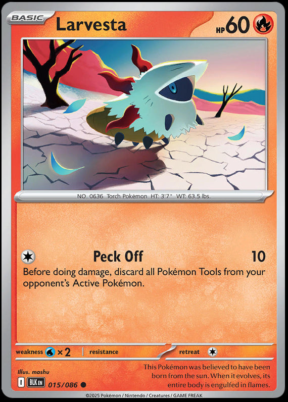 Larvesta (15/86) Scarlet and Violet Black Bolt Reverse Holo Common Pokemon Card TCG