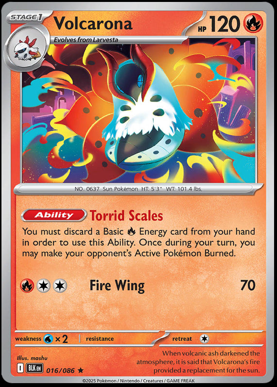 Volcarona (16/86) Scarlet and Violet Black Bolt Reverse Holo Rare Pokemon Card TCG