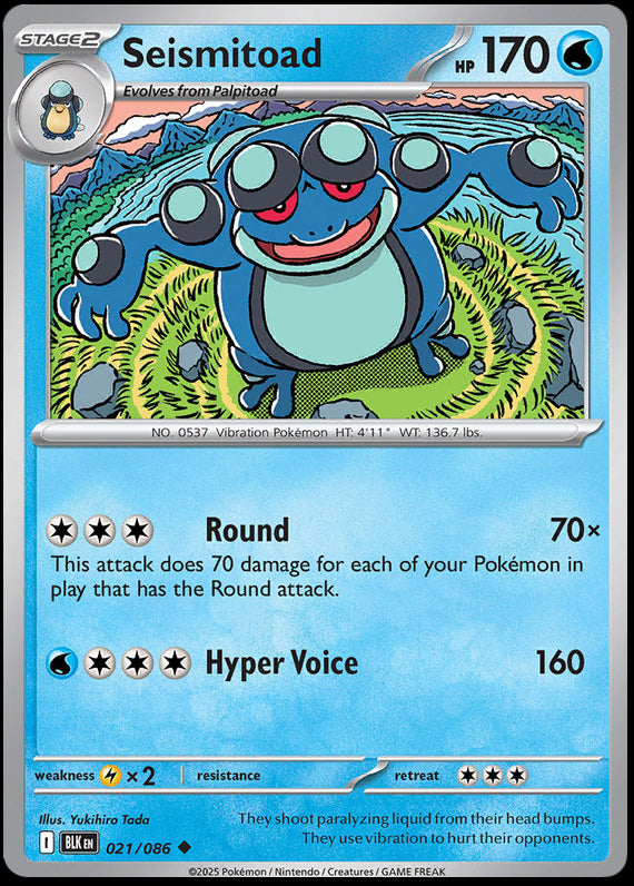 Seismitoad (21/86) Scarlet and Violet Black Bolt Reverse Holo Uncommon Pokemon Card TCG