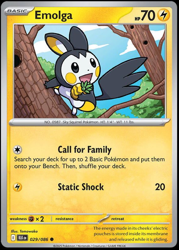 Emolga (29/86) Scarlet and Violet Black Bolt Reverse Holo Common Pokemon Card TCG