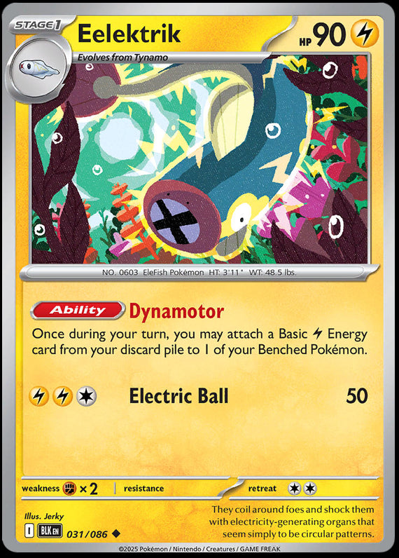 Eelektrik (31/86) Scarlet and Violet Black Bolt Reverse Holo Uncommon Pokemon Card TCG