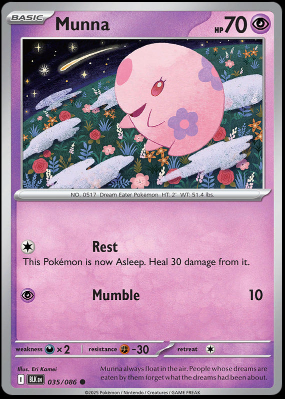 Munna (35/86) Scarlet and Violet Black Bolt Common Pokemon Card TCG