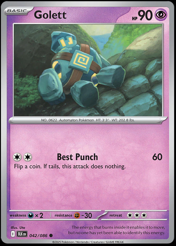 Golett (42/86) Scarlet and Violet Black Bolt Common Pokemon Card TCG