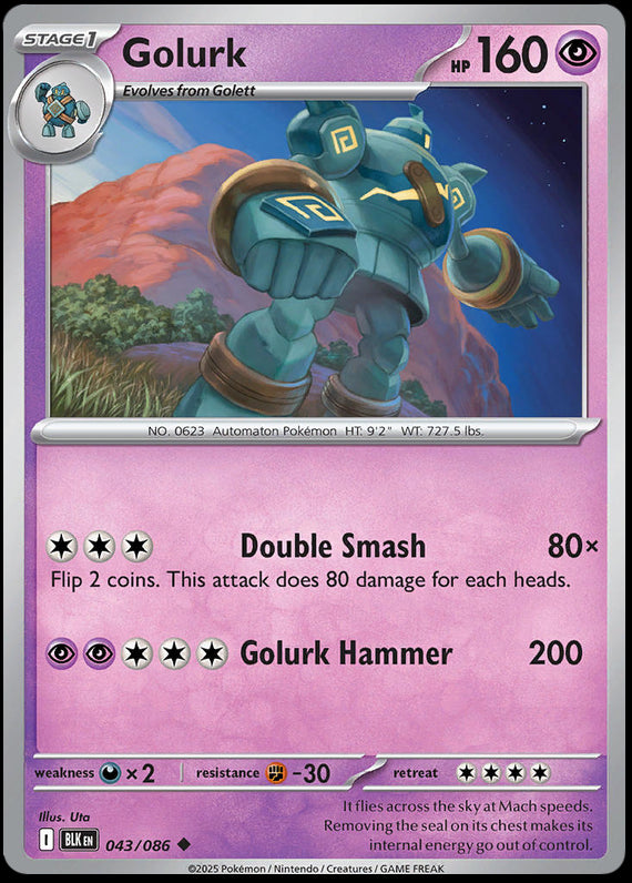 Golurk (43/86) Scarlet and Violet Black Bolt Reverse Holo Uncommon Pokemon Card TCG