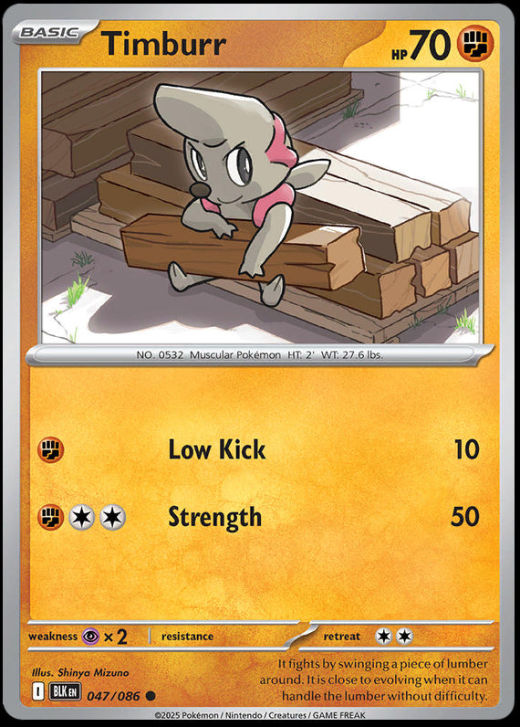 Timburr (47/86) Scarlet and Violet Black Bolt Reverse Holo Common Pokemon Card TCG