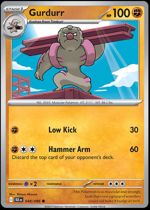 Gurdurr (48/86) Scarlet and Violet Black Bolt Reverse Holo Common Pokemon Card TCG