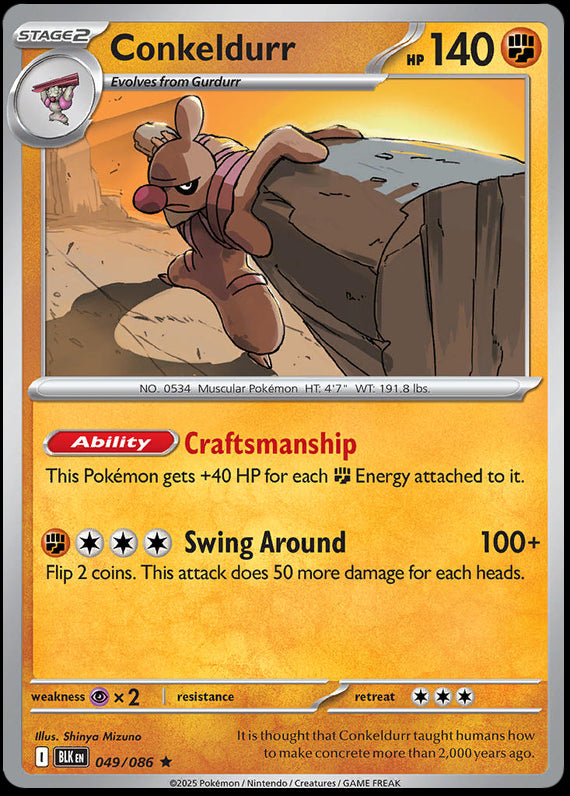 Conkeldurr (49/86) Scarlet and Violet Black Bolt Reverse Holo Rare Pokemon Card TCG