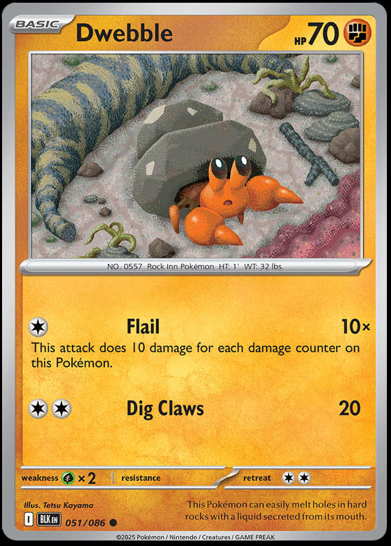 Dwebble (51/86) Scarlet and Violet Black Bolt Reverse Holo Common Pokemon Card TCG