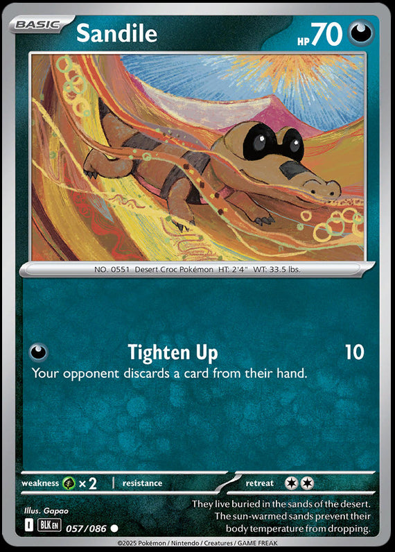 Sandile (57/86) Scarlet and Violet Black Bolt Common Pokemon Card TCG