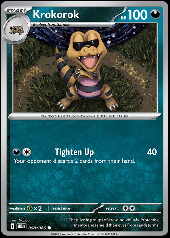 Krokorok (58/86) Scarlet and Violet Black Bolt Reverse Holo Common Pokemon Card TCG