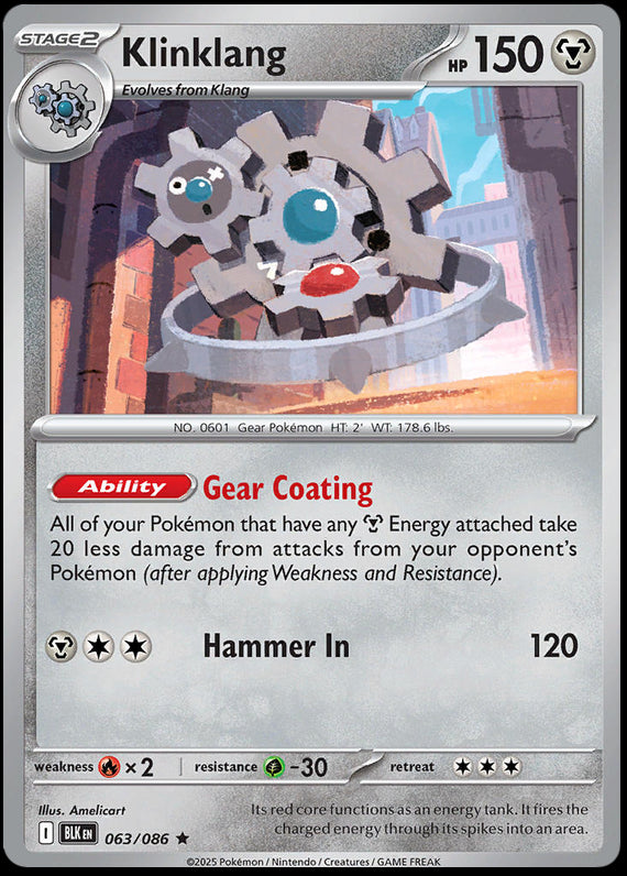 Klinklang (63/86) Scarlet and Violet Black Bolt Reverse Holo Rare Pokemon Card TCG