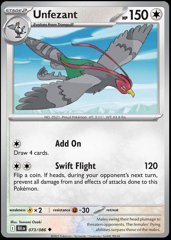 Unfezant (73/86) Scarlet and Violet Black Bolt Reverse Holo Uncommon Pokemon Card TCG