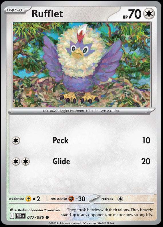 Rufflet (77/86) Scarlet and Violet Black Bolt Reverse Holo Common Pokemon Card TCG