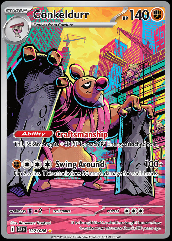 Conkeldurr (127/86) Scarlet and Violet Black Bolt Illustration Rare Pokemon Card TCG