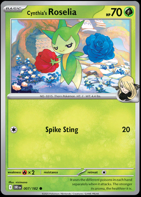 Cynthias Roselia (7/182) Scarlet and Violet Destined Rivals Reverse Holo Common Pokemon Card TCG