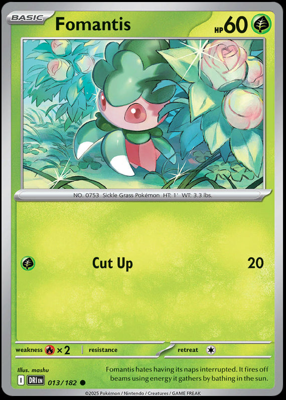 Fomantis (13/182) Scarlet and Violet Destined Rivals Reverse Holo Common Pokemon Card TCG