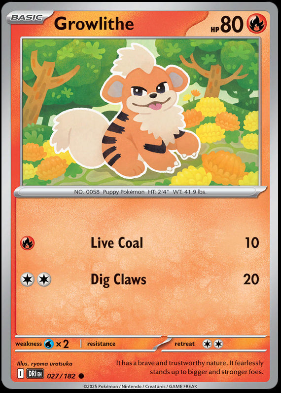 Growlithe (27/182) Scarlet and Violet Destined Rivals Reverse Holo Common Pokemon Card TCG