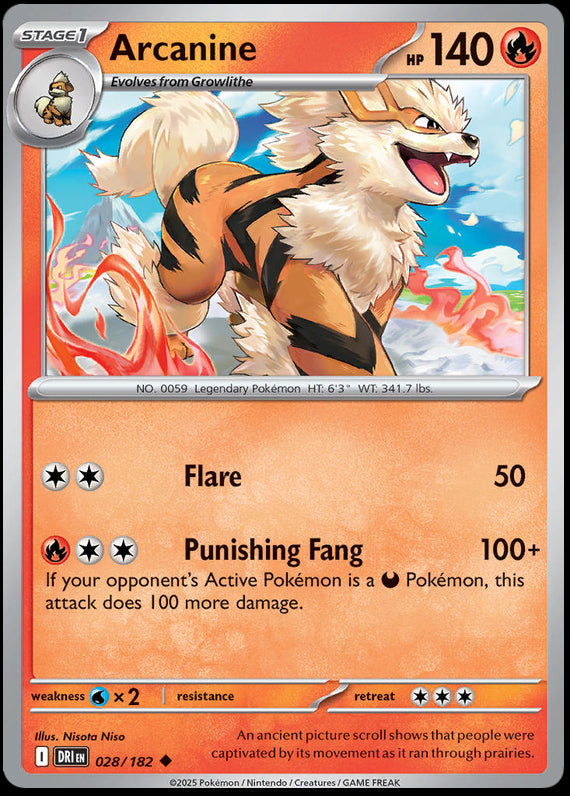Arcanine (28/182) Scarlet and Violet Destined Rivals Uncommon Pokemon Card TCG