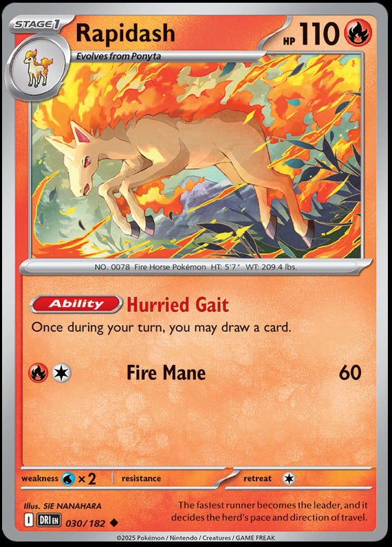 Rapidash (30/182) Scarlet and Violet Destined Rivals Reverse Holo Uncommon Pokemon Card TCG