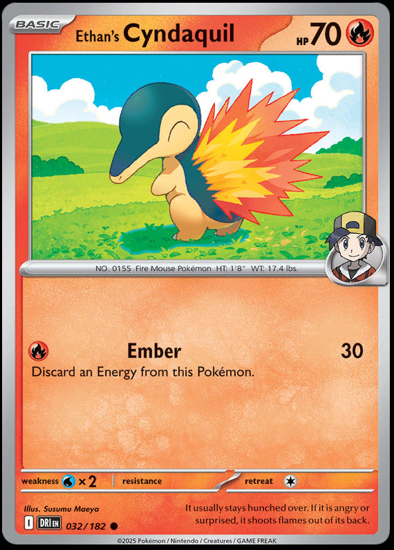 Ethans Cyndaquil (32/182) Scarlet and Violet Destined Rivals Reverse Holo Common Pokemon Card TCG