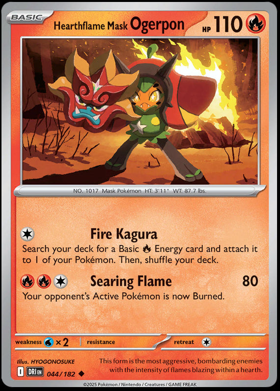 Hearthflame Mask Ogerpon (44/182) Scarlet and Violet Destined Rivals Reverse Holo Uncommon Pokemon Card TCG