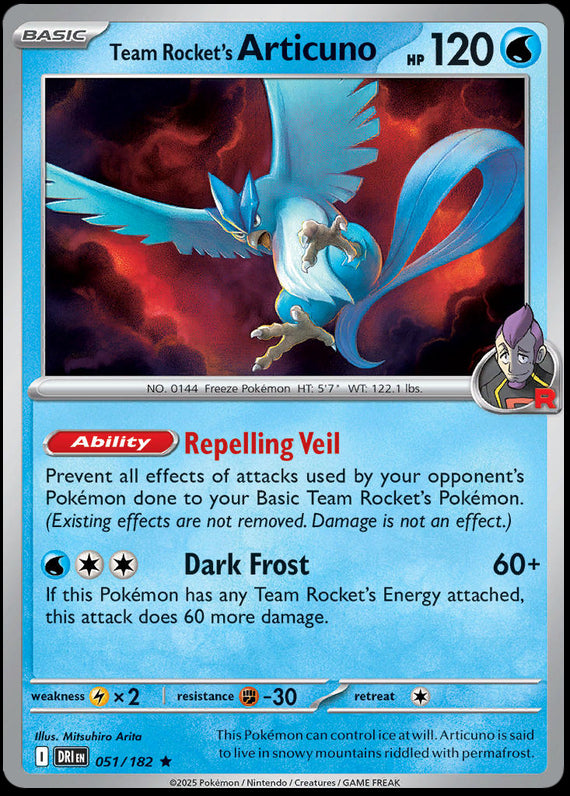 Team Rockets Articuno (51/182) Scarlet and Violet Destined Rivals Rare Pokemon Card TCG