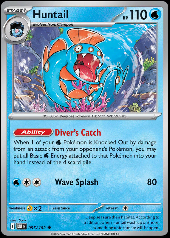Huntail (55/182) Scarlet and Violet Destined Rivals Reverse Holo Uncommon Pokemon Card TCG