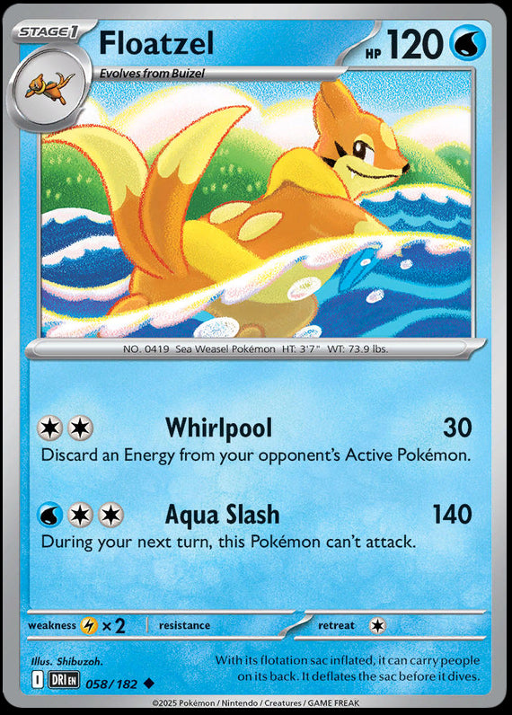 Floatzel (58/182) Scarlet and Violet Destined Rivals Reverse Holo Uncommon Pokemon Card TCG