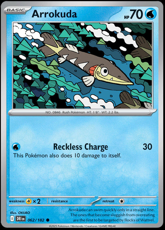 Arrokuda (62/182) Scarlet and Violet Destined Rivals Reverse Holo Common Pokemon Card TCG