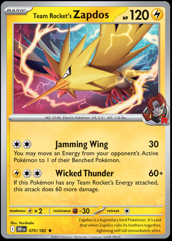 Team Rockets Zapdos (70/182) Scarlet and Violet Destined Rivals Rare Pokemon Card TCG