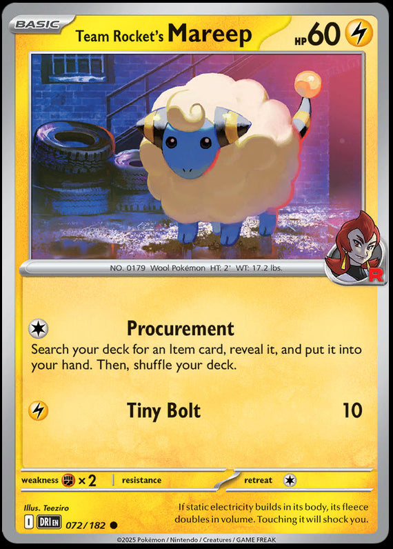 Team Rockets Mareep (72/182) Scarlet and Violet Destined Rivals Common Pokemon Card TCG