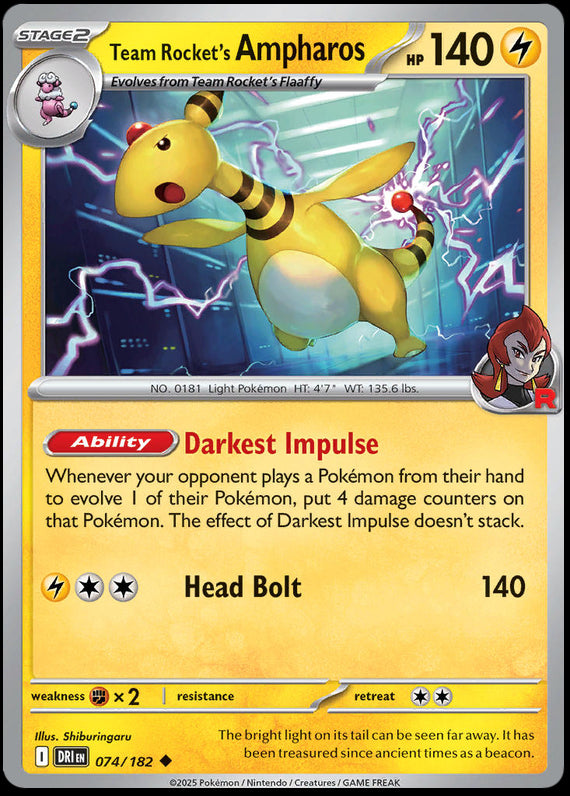 Team Rockets Ampharos (74/182) Scarlet and Violet Destined Rivals Uncommon Pokemon Card TCG