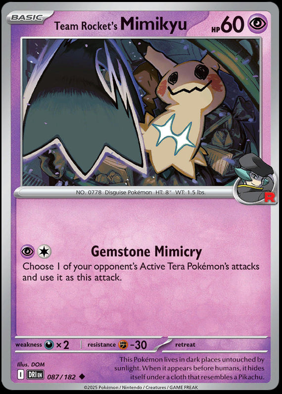 Team Rockets Mimikyu (87/182) Scarlet and Violet Destined Rivals Reverse Holo Uncommon Pokemon Card TCG