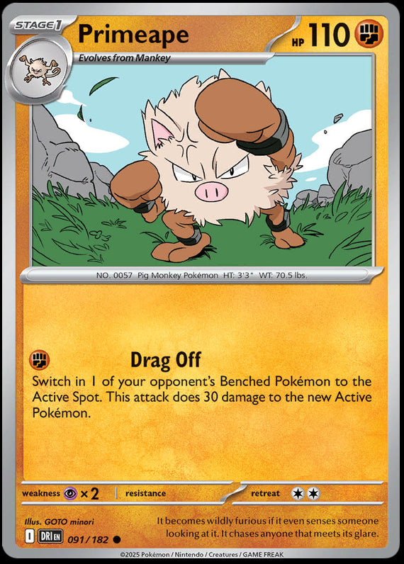 Primeape (91/182) Scarlet and Violet Destined Rivals Reverse Holo Common Pokemon Card TCG
