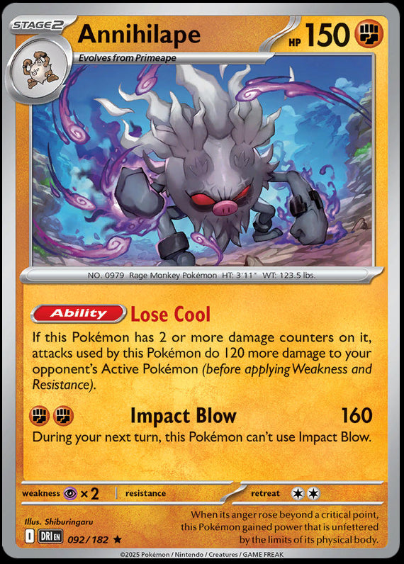 Annihilape (92/182) Scarlet and Violet Destined Rivals Rare Pokemon Card TCG