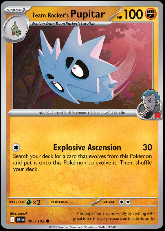 Team Rockets Pupitar (95/182) Scarlet and Violet Destined Rivals Reverse Holo Common Pokemon Card TCG
