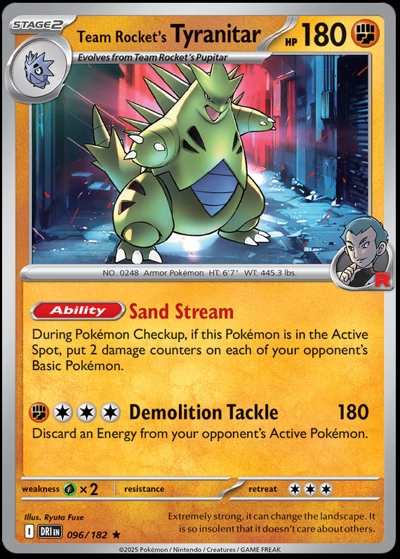Team Rockets Tyranitar (96/182) Scarlet and Violet Destined Rivals Reverse Holo Rare Pokemon Card TCG