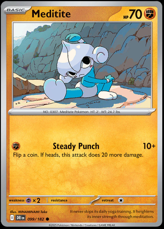 Meditite (99/182) Scarlet and Violet Destined Rivals Reverse Holo Common Pokemon Card TCG