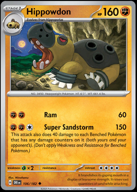 Hippowdon (106/182) Scarlet and Violet Destined Rivals Reverse Holo Uncommon Pokemon Card TCG