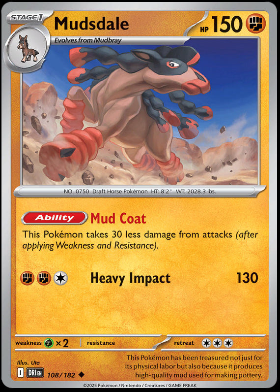 Mudsdale (108/182) Scarlet and Violet Destined Rivals Reverse Holo Uncommon Pokemon Card TCG