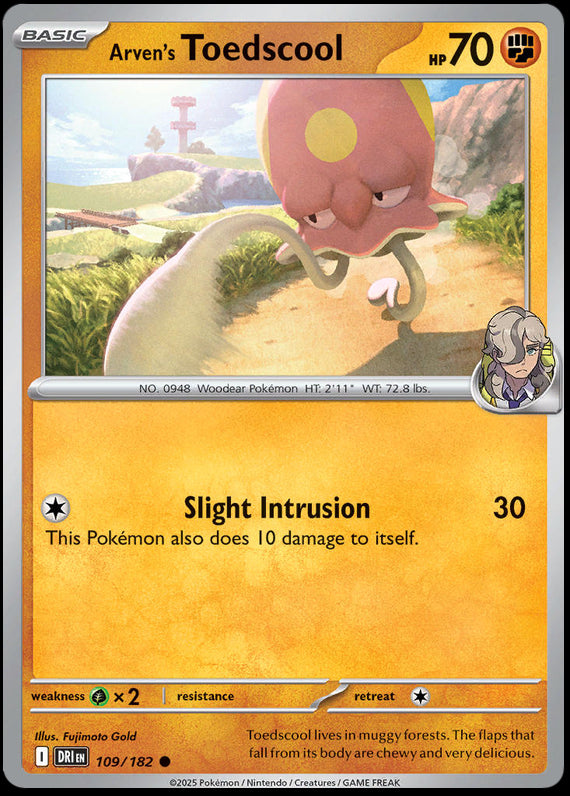 Arvens Toedscool (109/182) Scarlet and Violet Destined Rivals Reverse Holo Common Pokemon Card TCG