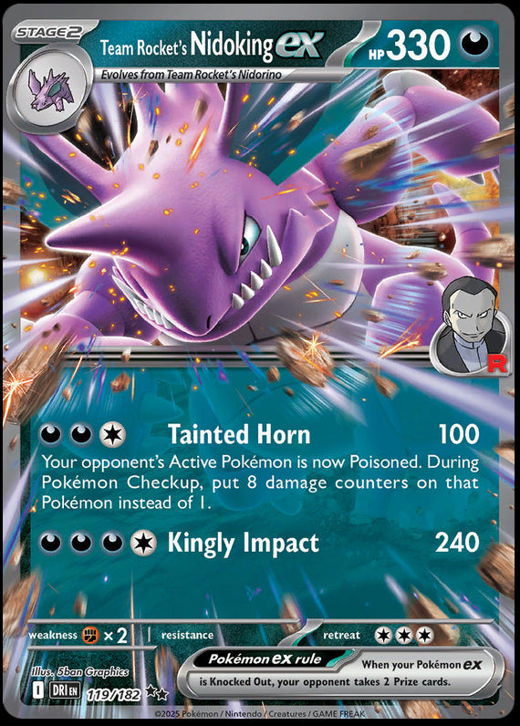 Team Rockets Nidoking ex (119/182) Scarlet and Violet Destined Rivals Double Rare Pokemon Card TCG