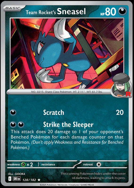 Team Rockets Sneasel (128/182) Scarlet and Violet Destined Rivals Reverse Holo Rare Pokemon Card TCG