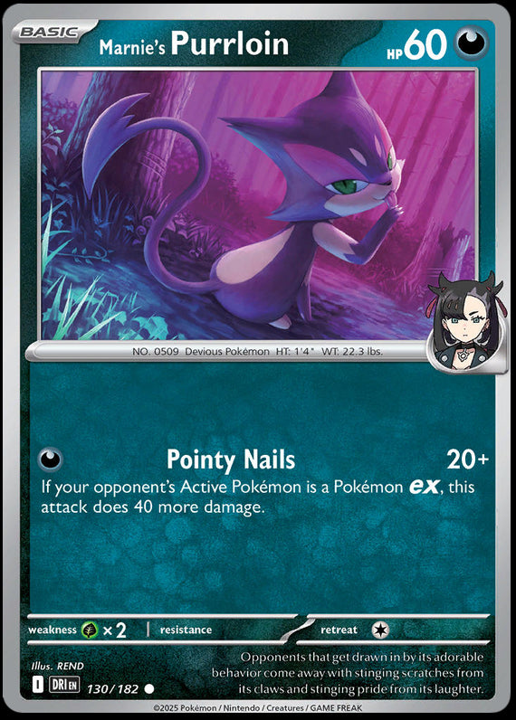 Marnies Purrloin (130/182) Scarlet and Violet Destined Rivals Reverse Holo Common Pokemon Card TCG