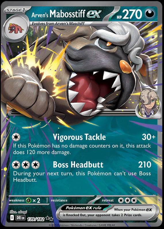 Arvens Mabosstiff ex (139/182) Scarlet and Violet Destined Rivals Double Rare Pokemon Card TCG