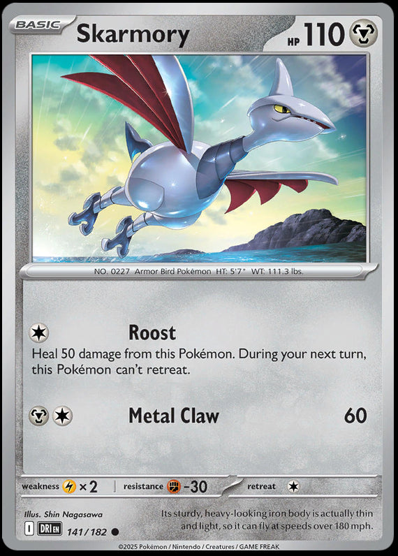 Skarmory (141/182) Scarlet and Violet Destined Rivals Reverse Holo Common Pokemon Card TCG