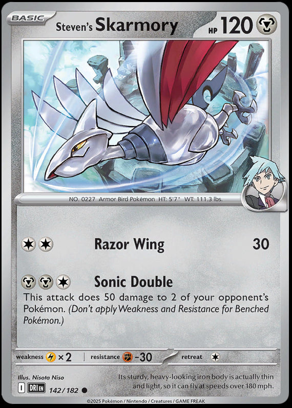Stevens Skarmory (142/182) Scarlet and Violet Destined Rivals Reverse Holo Common Pokemon Card TCG